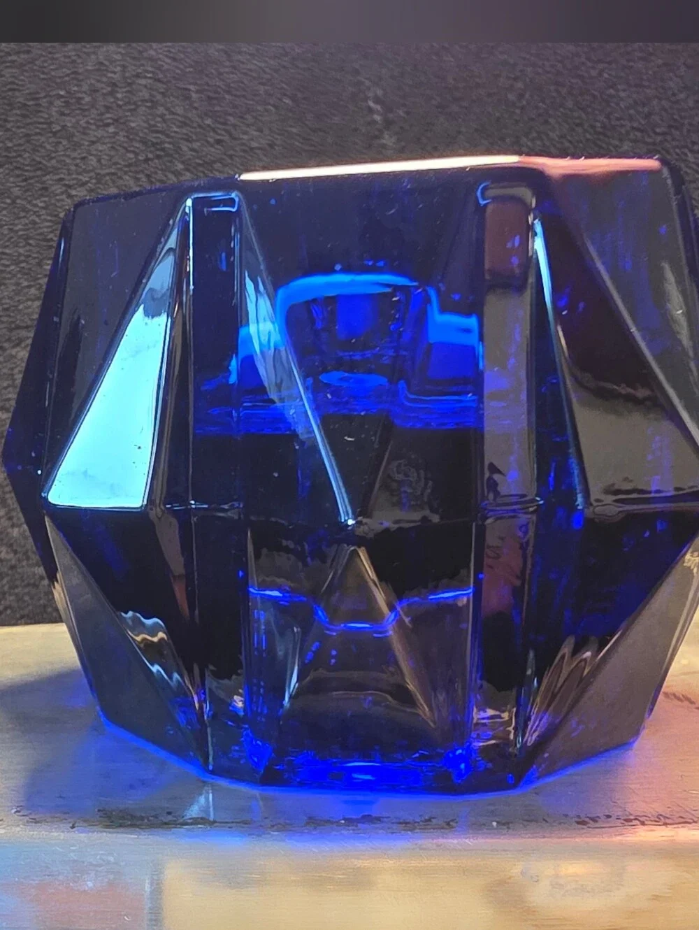 Vintage Cobalt Blue Faceted Glass Votive Candle Holders Set of 2